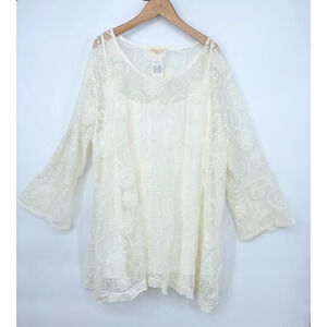 Indigo Soul Top Size 2XL Tunic Cream Lace Layered Sheer Neutral Boho Fairy Flowy